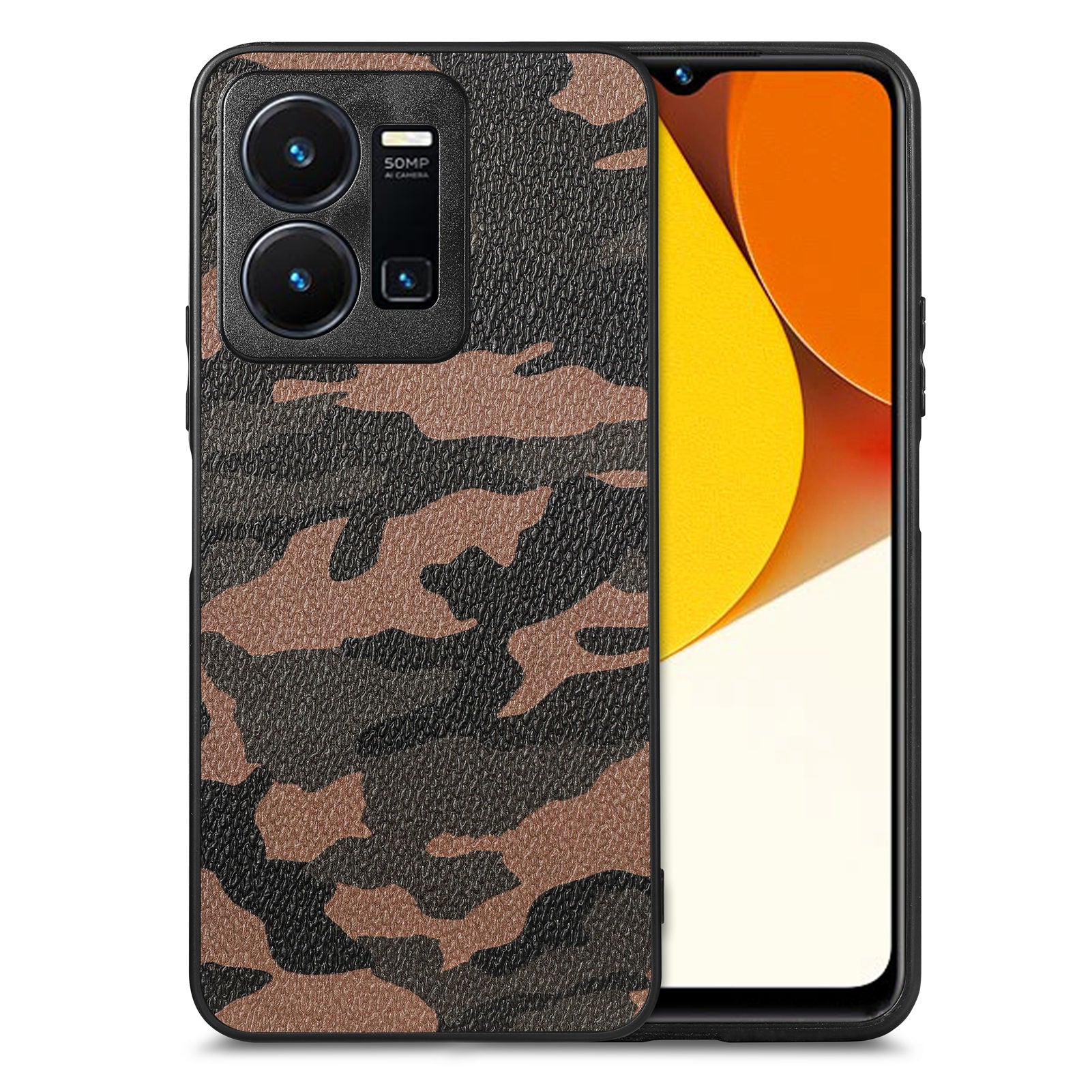 For vivo Y35 4G (2022) Camouflage Precise Cutout Phone Case PU Leather Coated PC TPU Anti-drop Cover For vivo Y35 4G (2022) Camouflage Precise Cutout Phone Case PU Leather Coated PC TPU Anti-drop Cover